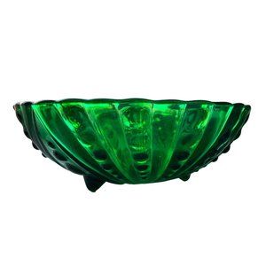 Christmas Spring GREEN CLEAR GLASS Vtg Footed Serving BOWL Unknown? Maker EUC